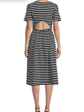 The Get B&W Striped Cut Out Back T-shirt Dress